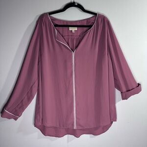 ModCloth Dusty Rose Hi Lo Blouse Womens 2X Roll Tab Sleeve Pink Top